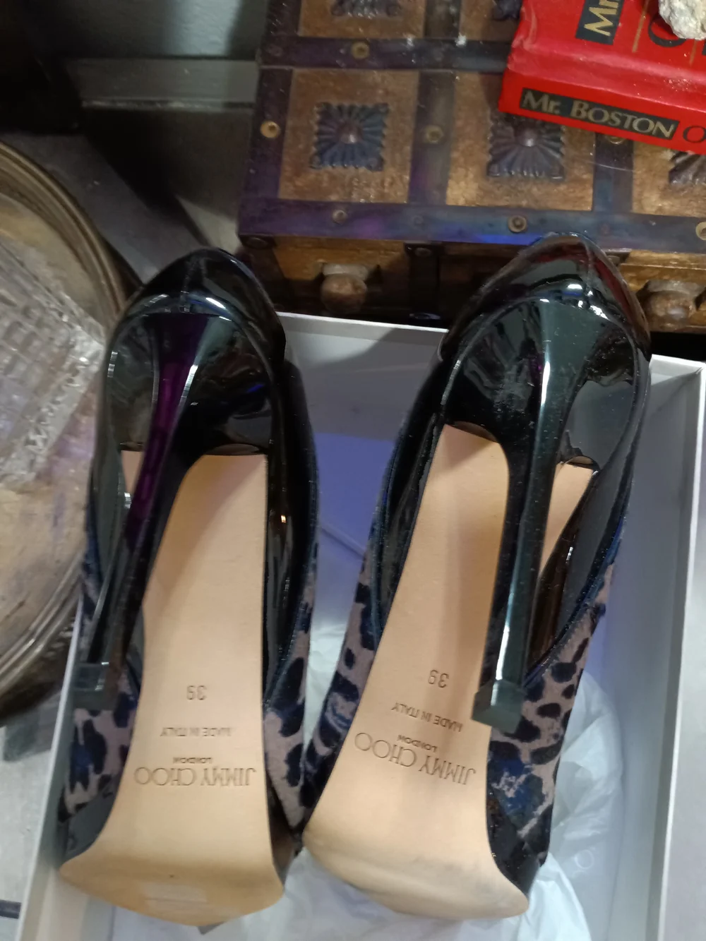 Jimmy Choo Blue and Black Leopard-Print Pointed Toe Pumps